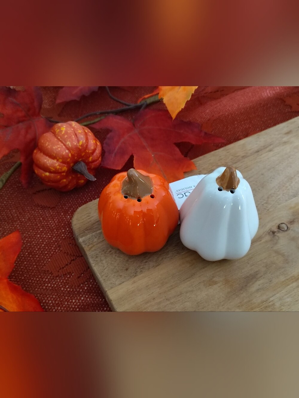 Ceramic Pumpkin Salt & Pepper Shakers - Orange & White
